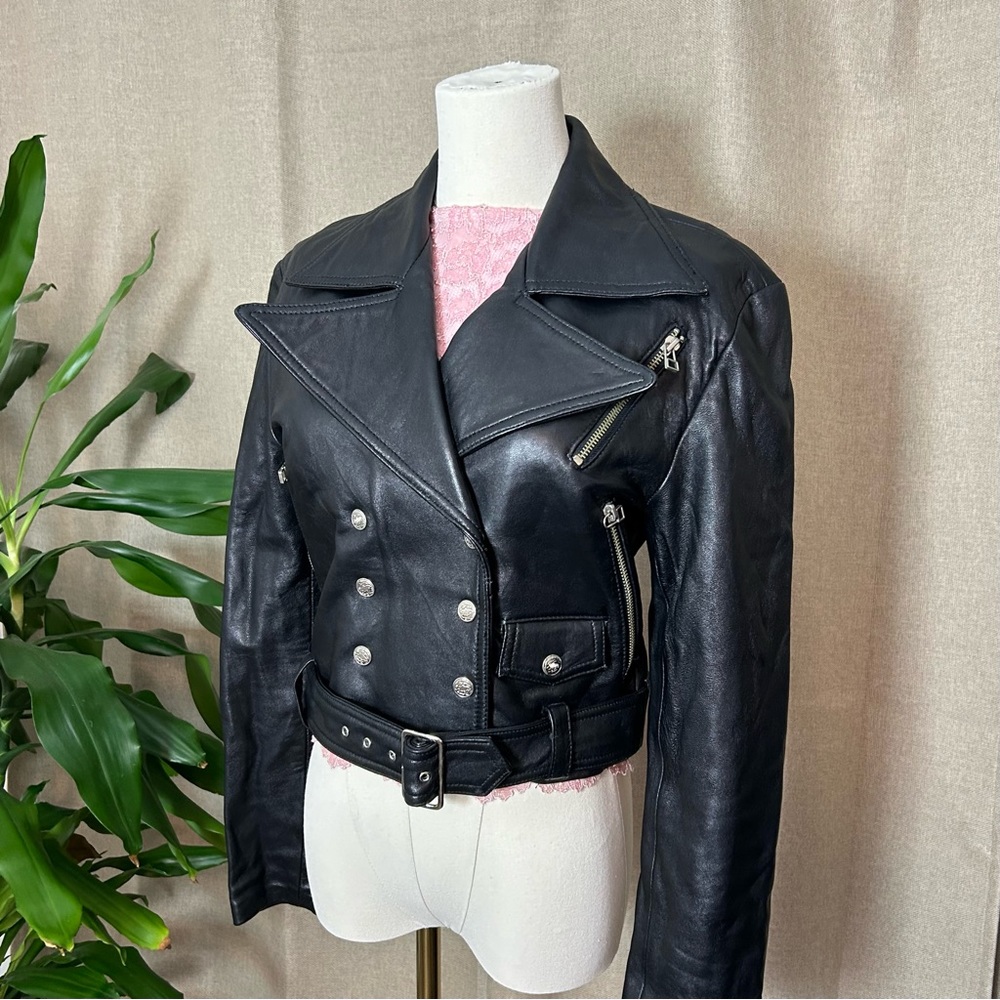 Rondes et Jolies Vintage Leather Biker Jacket with Belt